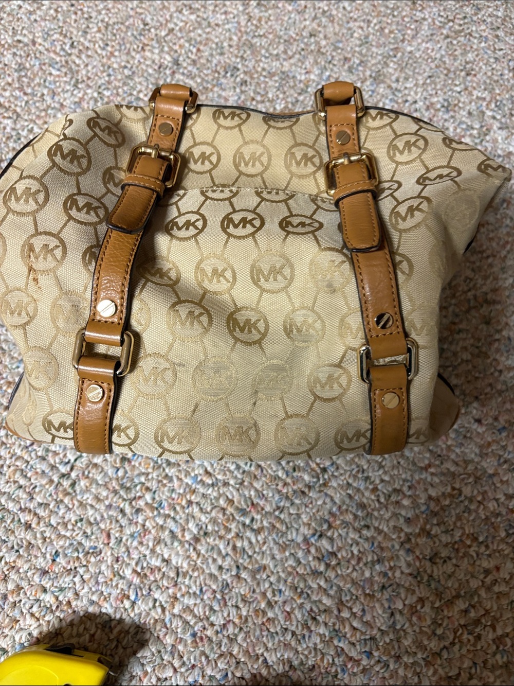 Michael Kors Tan & Beige MK Logo Satchel - Picture 3 of 9